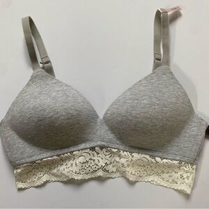 Ambrielle Bra Size 36A NWT New Gray Natural Comfort Lace Trim Wire Free Cotton